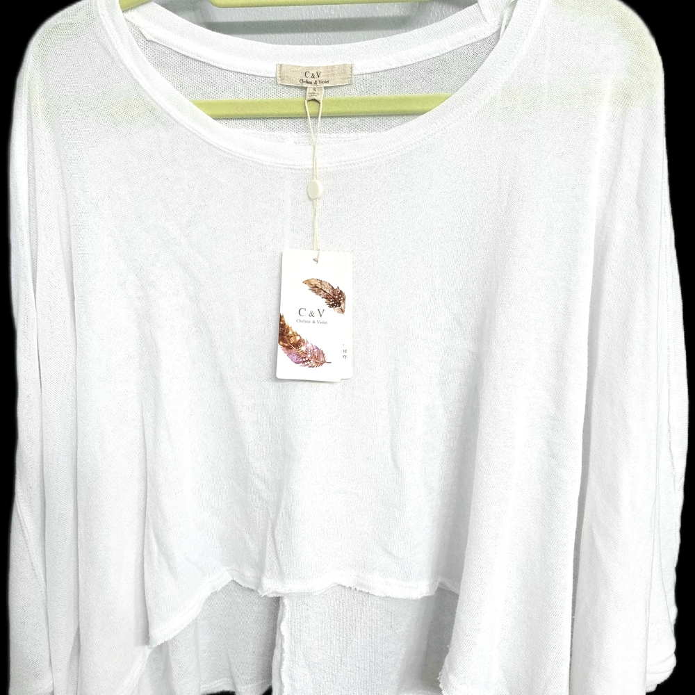 Chelsea & Violet White Boxy Crop Blouse 3/4 Sleeve